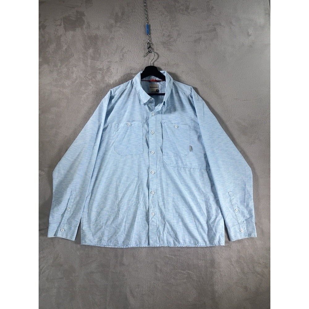 Simms Double Haul Fishing Shirt Mens XL Blue Performance Fly Fishing Button Down